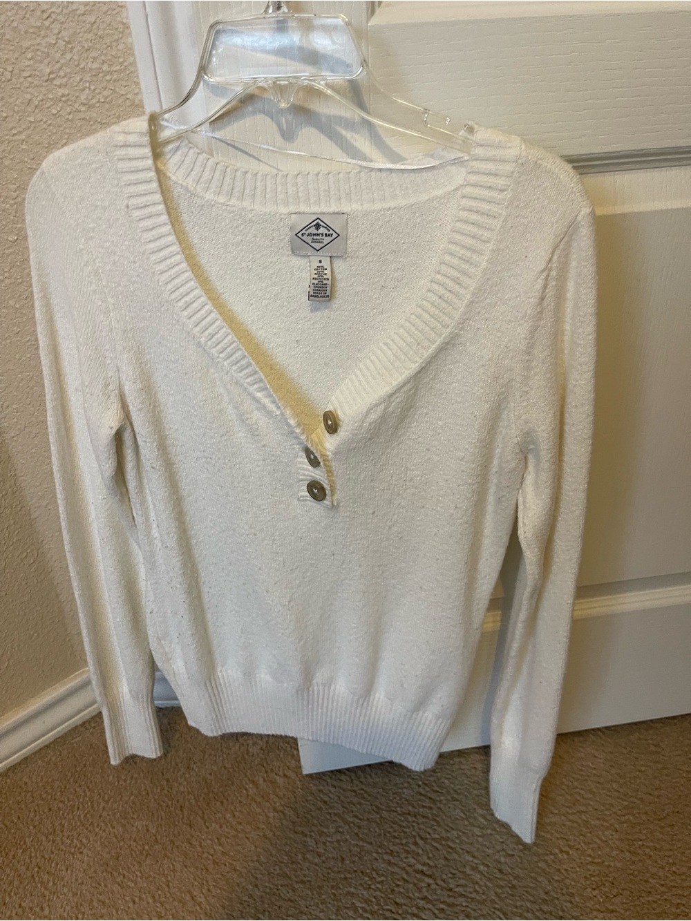 St. John's Bay Ivory V-Neck Button Knit Sweater